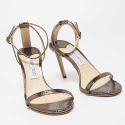 Pre Owned Jimmy Choo Metallic Laminated Suede Minny Ankle Strap Sandals Size 38