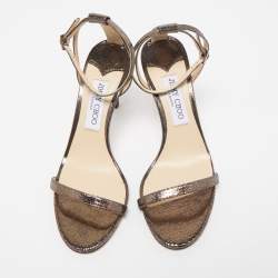 Pre Owned Jimmy Choo Metallic Laminated Suede Minny Ankle Strap Sandals Size 38