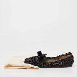 Pre Owned Jimmy Choo Black Mesh and Velvet Leopard Gala Flats Size 39.5