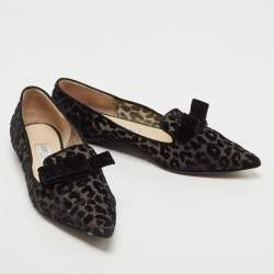 Pre Owned Jimmy Choo Black Mesh and Velvet Leopard Gala Flats Size 39.5