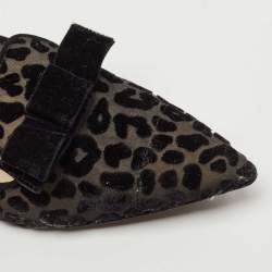 Pre Owned Jimmy Choo Black Mesh and Velvet Leopard Gala Flats Size 39.5