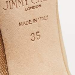 Pre Owned Jimmy Choo Beige Mesh and Leather JC Logo Bow Lani Pumps Size 36