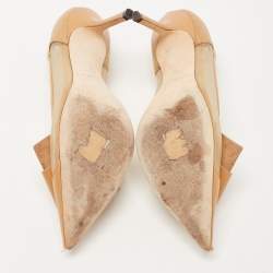 Pre Owned Jimmy Choo Beige Mesh and Leather JC Logo Bow Lani Pumps Size 36