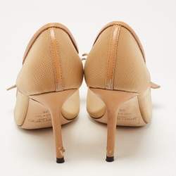 Pre Owned Jimmy Choo Beige Mesh and Leather JC Logo Bow Lani Pumps Size 36