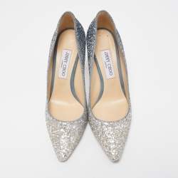 Pre Owned Jimmy Choo Silver Glitter Romy Pointed Toe Pumps Size 39