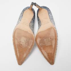 Pre Owned Jimmy Choo Silver Glitter Romy Pointed Toe Pumps Size 39