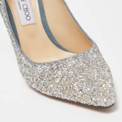 Pre Owned Jimmy Choo Silver Glitter Romy Pointed Toe Pumps Size 39