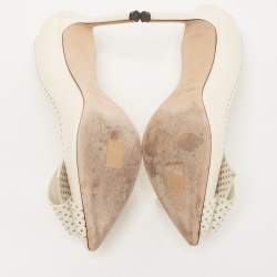 Pre Owned Jimmy Choo Cream Leather Studded Bow Tegan Pumps Size 38
