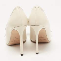 Pre Owned Jimmy Choo Cream Leather Studded Bow Tegan Pumps Size 38