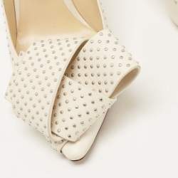 Pre Owned Jimmy Choo Cream Leather Studded Bow Tegan Pumps Size 38