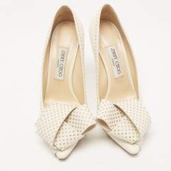 Pre Owned Jimmy Choo Cream Leather Studded Bow Tegan Pumps Size 38