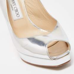 Pre Owned Jimmy Choo Silver Leather Nova Slingback Pumps Size 38.5