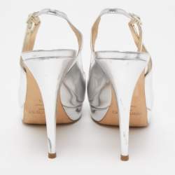 Pre Owned Jimmy Choo Silver Leather Nova Slingback Pumps Size 38.5