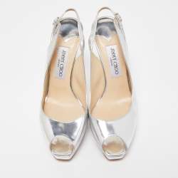 Pre Owned Jimmy Choo Silver Leather Nova Slingback Pumps Size 38.5