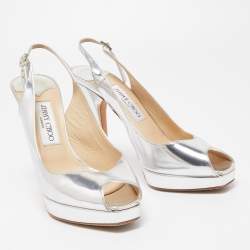 Pre Owned Jimmy Choo Silver Leather Nova Slingback Pumps Size 38.5