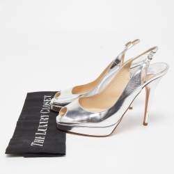 Pre Owned Jimmy Choo Silver Leather Nova Slingback Pumps Size 38.5