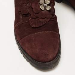 Pre Owned Jimmy Choo Burgundy Suede Ankle Boots Size 37.5