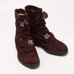 Pre Owned Jimmy Choo Burgundy Suede Ankle Boots Size 37.5