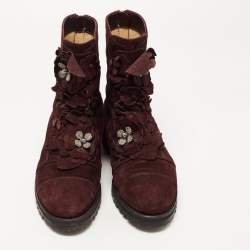 Pre Owned Jimmy Choo Burgundy Suede Ankle Boots Size 37.5