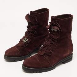 Pre Owned Jimmy Choo Burgundy Suede Ankle Boots Size 37.5