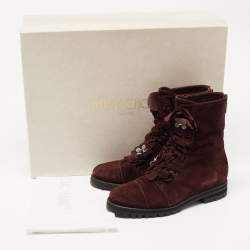 Pre Owned Jimmy Choo Burgundy Suede Ankle Boots Size 37.5