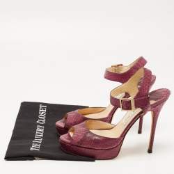 مملوكة مسبقًا Jimmy Choo Purple Python Linda Ankle Strap Sandals Size 39 