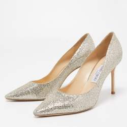 Pre Owned Jimmy Choo Gold/Silver Lurex Fabric Romy Pumps Size 39.5