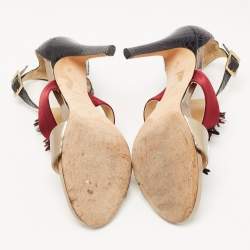 Jimmy Choo Tricolor Python, Satin and Leather Fedora Fringe Sandals Size 38.5