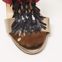 Jimmy Choo Tricolor Python, Satin and Leather Fedora Fringe Sandals Size 38.5