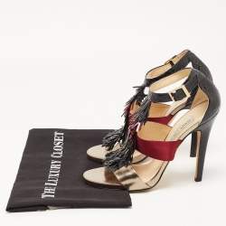Jimmy Choo Tricolor Python, Satin and Leather Fedora Fringe Sandals Size 38.5