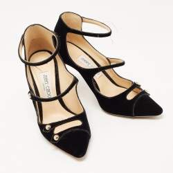 Pre Owned Jimmy Choo Black Velvet Lacey Pumps Size 38