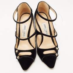 Pre Owned Jimmy Choo Black Velvet Lacey Pumps Size 38
