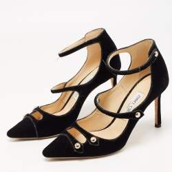Pre Owned Jimmy Choo Black Velvet Lacey Pumps Size 38