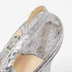 Pre Owned Jimmy Choo Metallic Python Embossed Leather Nova Slingback Pumps Size 38