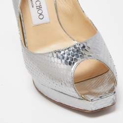 Pre Owned Jimmy Choo Metallic Python Embossed Leather Nova Slingback Pumps Size 38