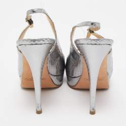 Pre Owned Jimmy Choo Metallic Python Embossed Leather Nova Slingback Pumps Size 38