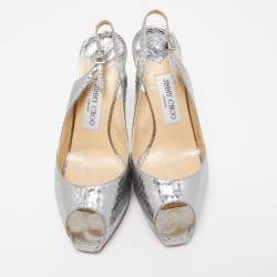 Pre Owned Jimmy Choo Metallic Python Embossed Leather Nova Slingback Pumps Size 38