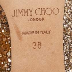 Pre Owned Jimmy Choo Gold Coarse Glitter Romy Pumps Size 38