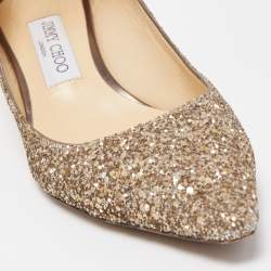 Pre Owned Jimmy Choo Gold Coarse Glitter Romy Pumps Size 38