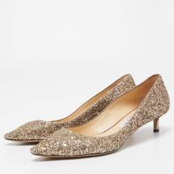 Pre Owned Jimmy Choo Gold Coarse Glitter Romy Pumps Size 38
