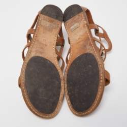 مملوكة مسبقًا Jimmy Choo Brown Leather Crystal Embellished Caged Flat Sandals Size 37