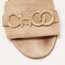 Pre Owned Jimmy Choo Beige Suede Slide Sandals Size 39.5