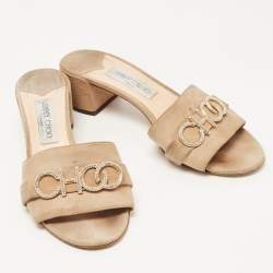 Pre Owned Jimmy Choo Beige Suede Slide Sandals Size 39.5