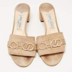 Pre Owned Jimmy Choo Beige Suede Slide Sandals Size 39.5