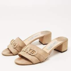 Pre Owned Jimmy Choo Beige Suede Slide Sandals Size 39.5