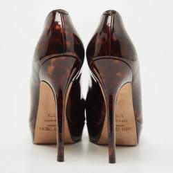 Pre Owned Jimmy Choo Brown Patent Leather Peep Toe Pumps Size 37.5