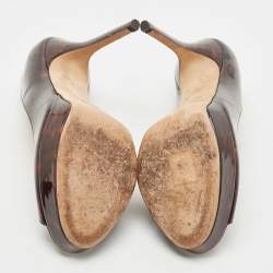 Pre Owned Jimmy Choo Brown Patent Leather Peep Toe Pumps Size 37.5