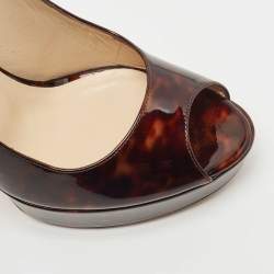 Pre Owned Jimmy Choo Brown Patent Leather Peep Toe Pumps Size 37.5