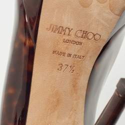 Pre Owned Jimmy Choo Brown Patent Leather Peep Toe Pumps Size 37.5