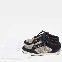 Pre Owned Jimmy Choo Black Suede and Glitter Miami Low Top Sneakers Size 39